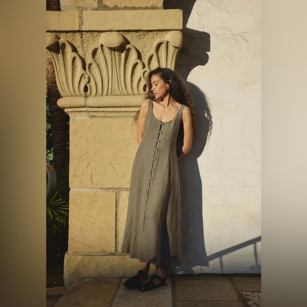First Rite Dalia dress sage green linen button front size s NWT